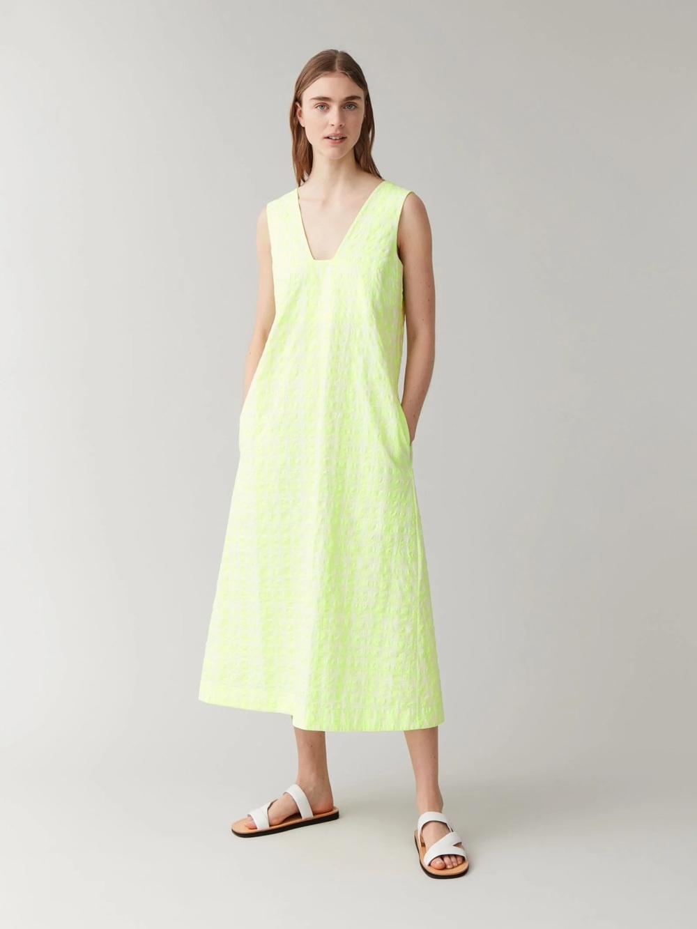 COS Long Seerksucker Cotton Checked Dress